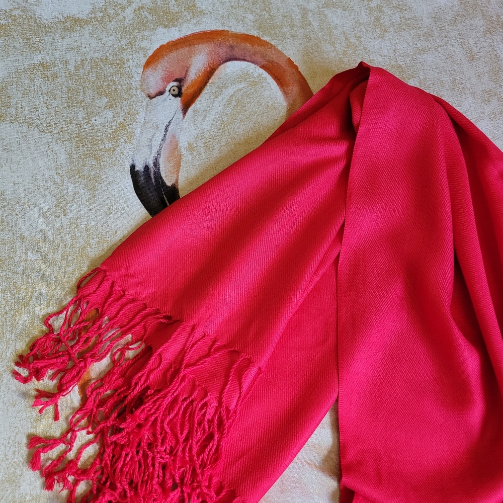 Pashmina Scarf Red 70" x 28" Fringe Soft Cozy